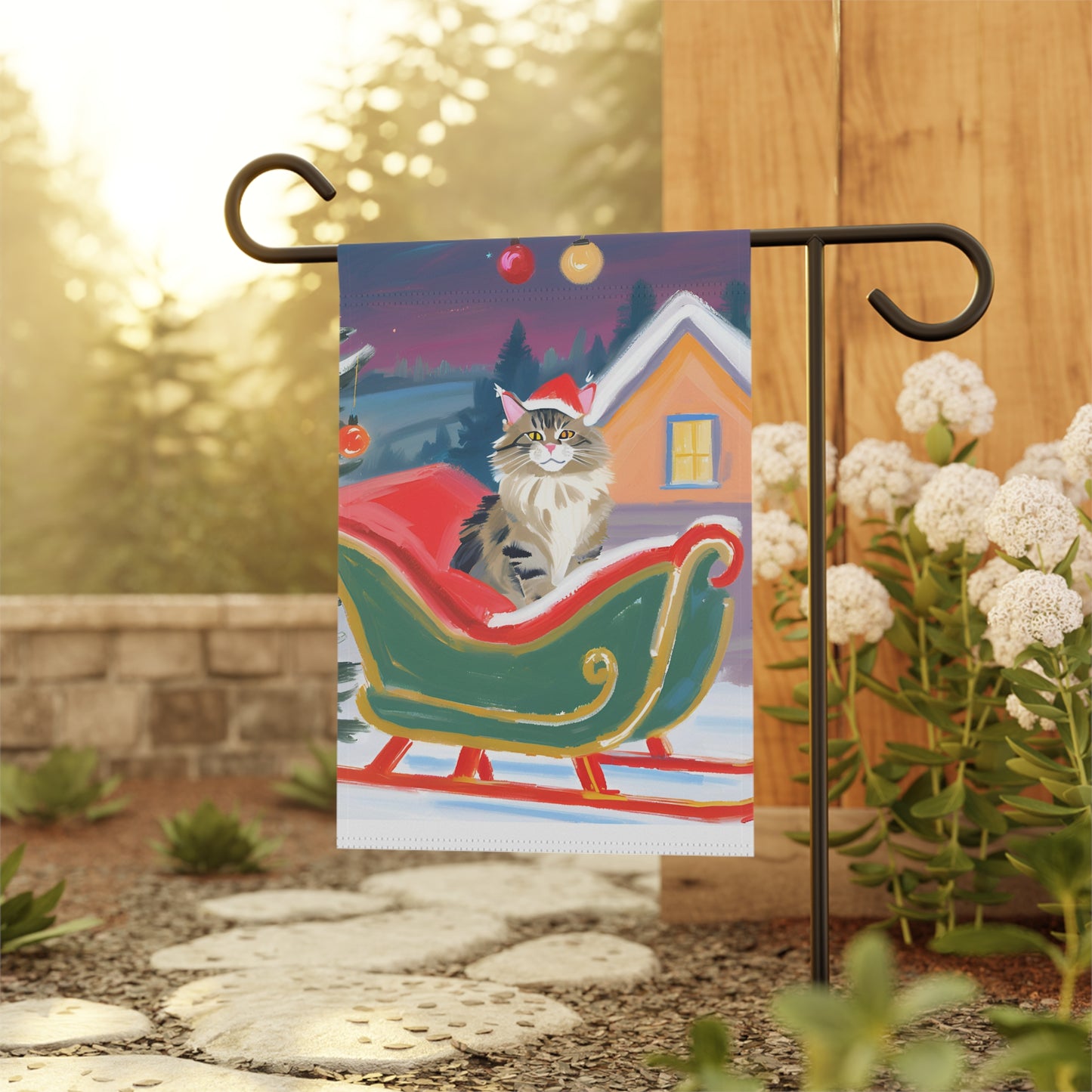 Santa's helper Kitty Garden & House Banner