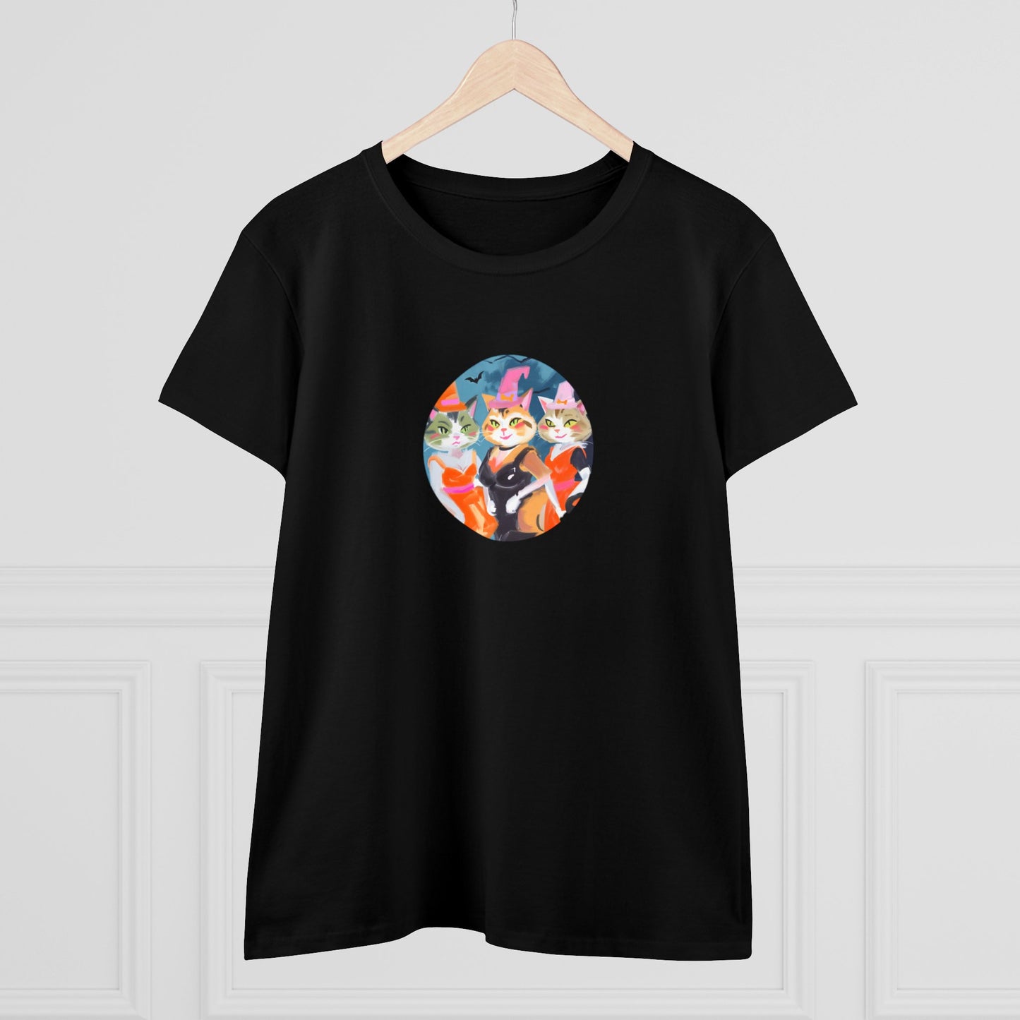 Halloween Witch Kitties Women's Midweight Cotton Tee