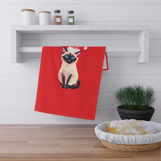 Merry Siamese CHristmas Cotton Twill Tea Towel