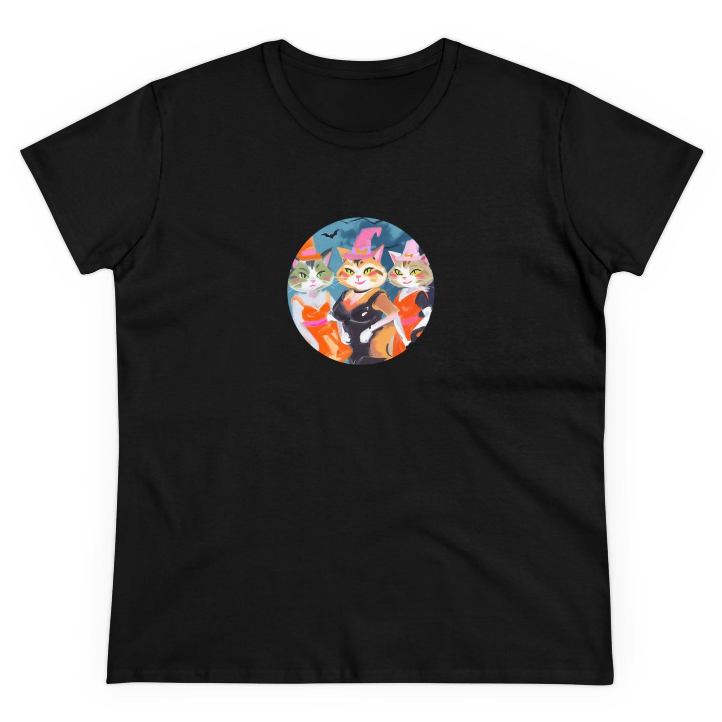 Halloween Witch Kitties Women's Midweight Cotton Tee