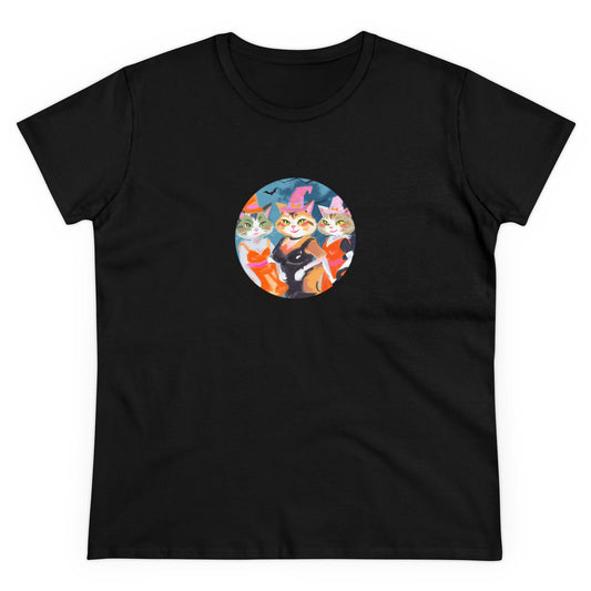 Halloween Witch Kitties Women's Midweight Cotton Tee